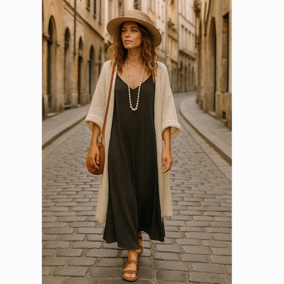ZARA Charcoal Minimalist Slip Maxi Dress Size XS 90s Y2K Chic Vacation Lagenlook - Picture 1 of 13